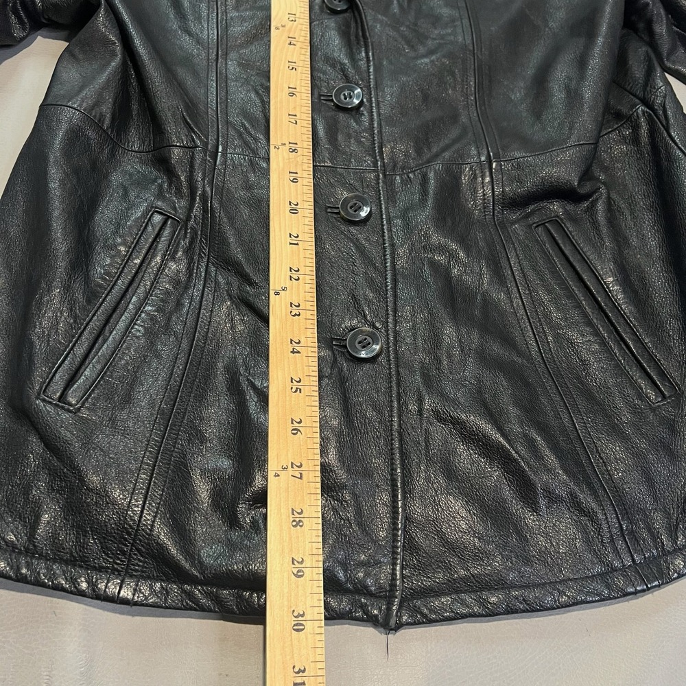 Wilson Leather Womens Black Leather Button Blazer Emo Grunge Y2K Skate Punk-XL - Picture 3 of 7